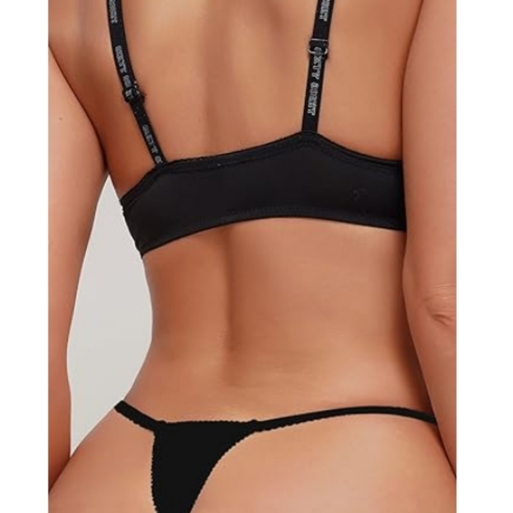 Women's Glitter Lace Low Rise Thongs Underwear Panty Solid Black Lace - Picture 5 of 6